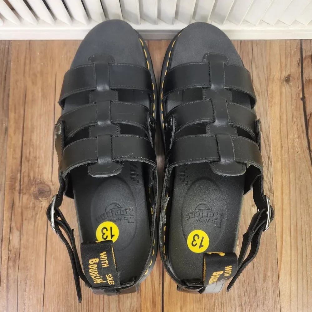 Dr Martens Terry Sandals Mens Size 13 Black Leather Platform Fisherman Open Toe